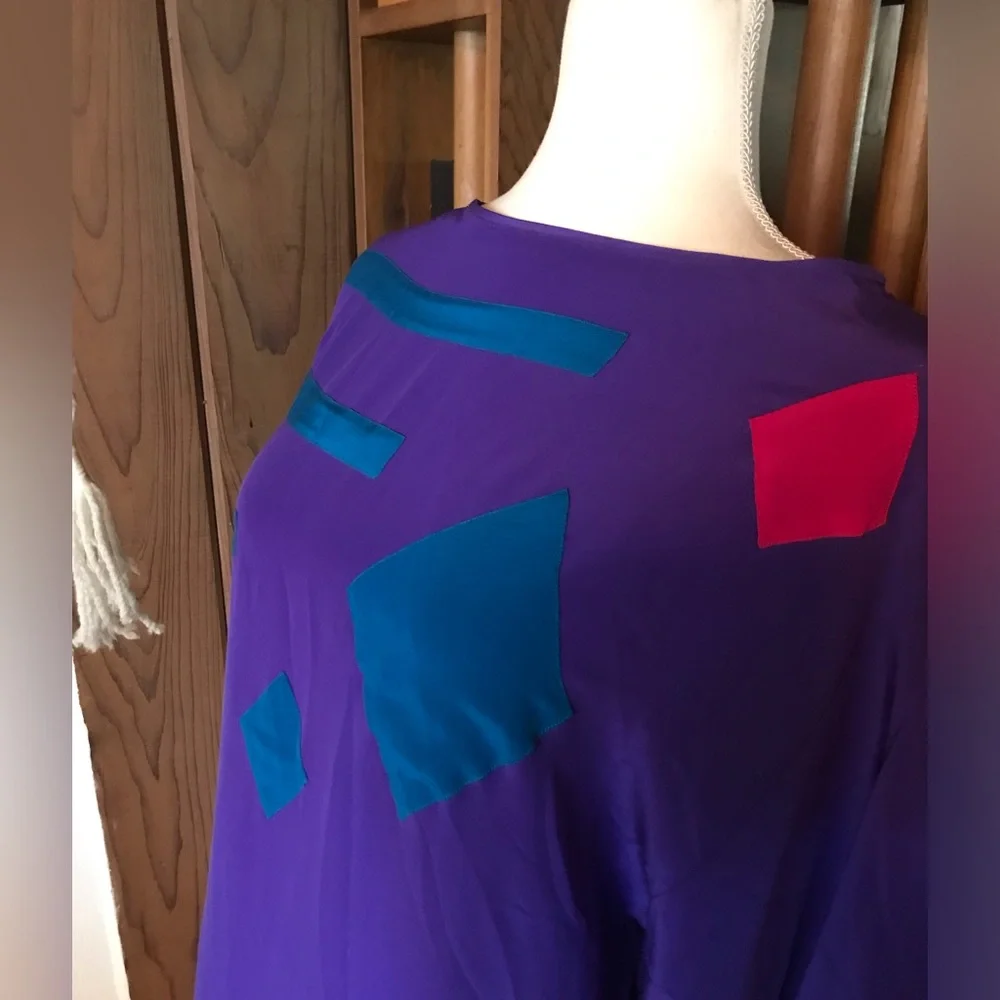 John Weitz Vintage Purple Color Block Silk  Geometric Women's Dress size 4 NWOT - Picture 5 of 6